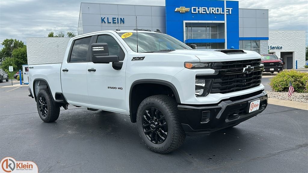 2026 Chevrolet Silverado 2500 HD Custom in Summit White — front three-quarter view