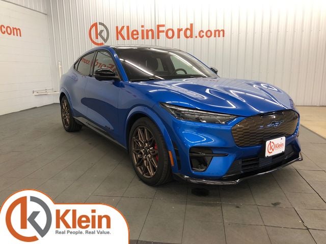 2025 Ford Mustang Mach-E GT PERFORMANCE PACKAGE/ROOF in Velocity Blue Metallic — front three-quarter view